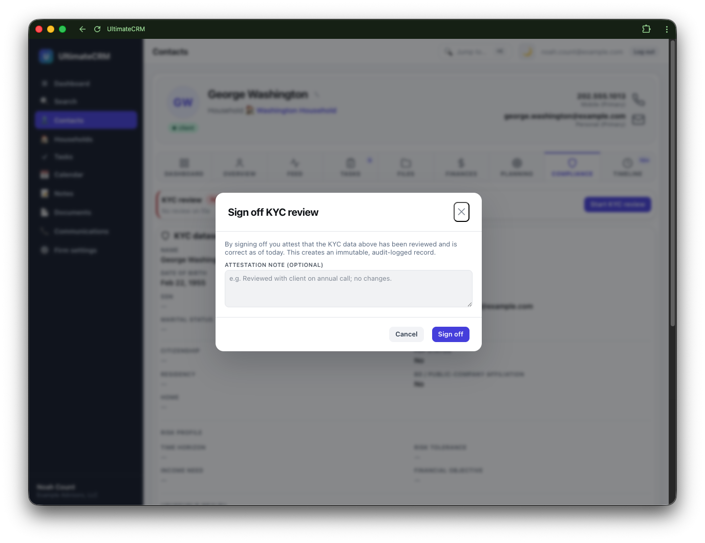 KYC and compliance screenshot