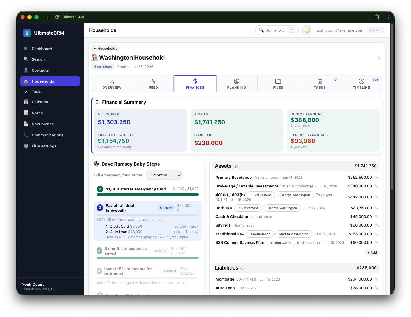 Net worth and planning screenshot